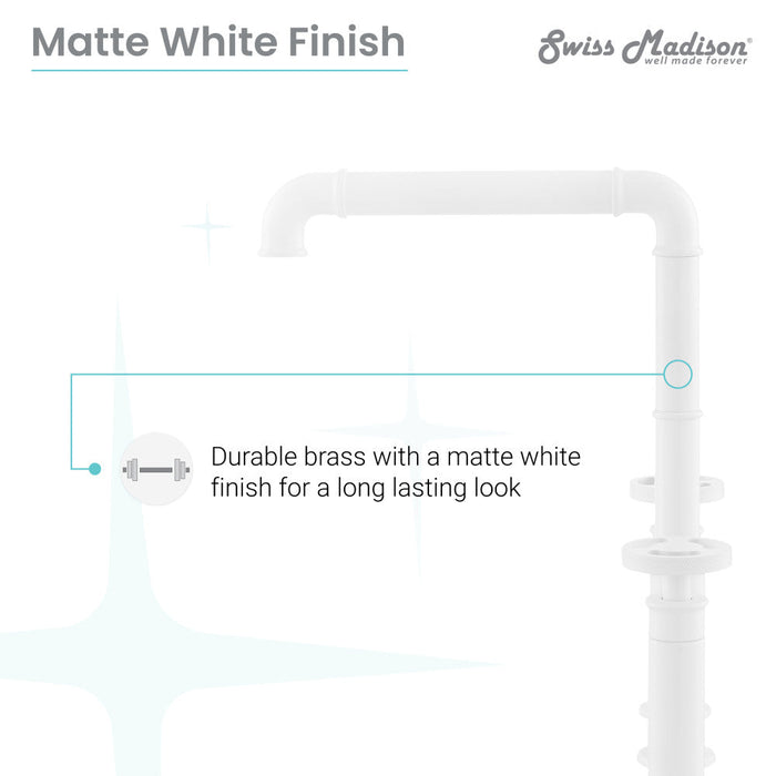 Swiss Madison Avallon Pro Widespread Kitchen Faucet with Side Sprayer in Matte White