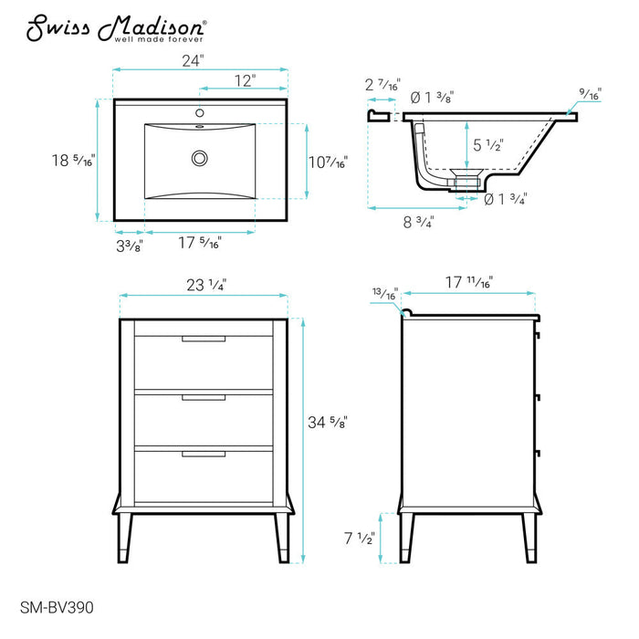 Swiss Madison Hugo 24" Bathroom Vanity in Walnut - SM-BV390