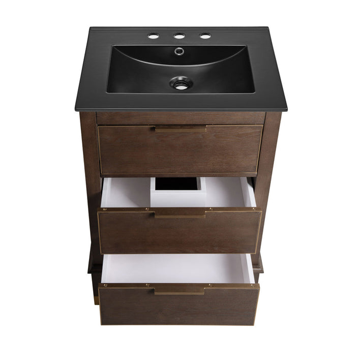 Swiss Madison Hugo 24 in. Brown Oak Bathroom Vanity With Black, 3-Hole Ceramic Sink Top - SM-BV390-3MB