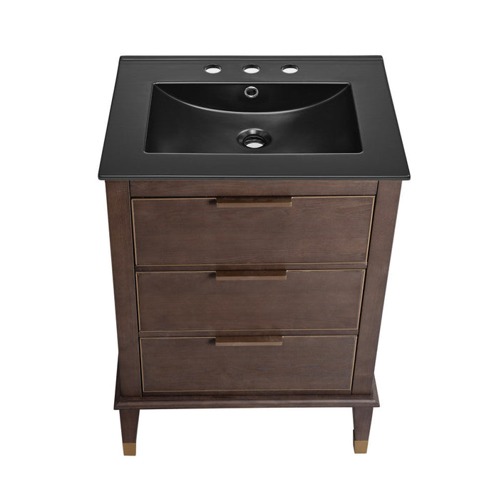 Swiss Madison Hugo 24 in. Brown Oak Bathroom Vanity With Black, 3-Hole Ceramic Sink Top - SM-BV390-3MB