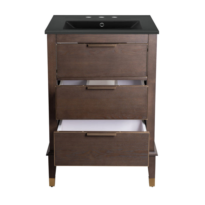 Swiss Madison Hugo 24 in. Brown Oak Bathroom Vanity With Black, 3-Hole Ceramic Sink Top - SM-BV390-3MB