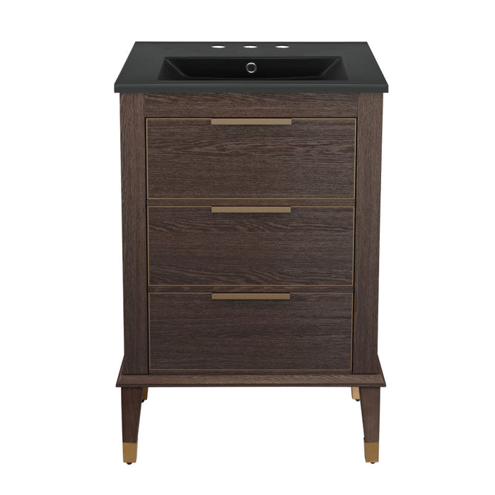 Swiss Madison Hugo 24 in. Brown Oak Bathroom Vanity With Black, 3-Hole Ceramic Sink Top - SM-BV390-3MB