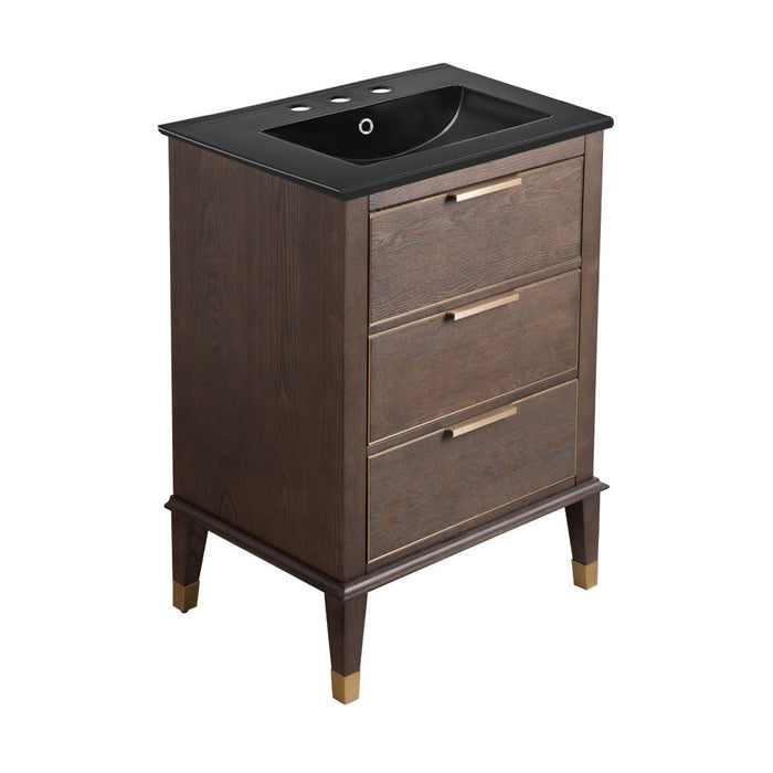 Swiss Madison Hugo 24 in. Brown Oak Bathroom Vanity With Black, 3-Hole Ceramic Sink Top - SM-BV390-3MB