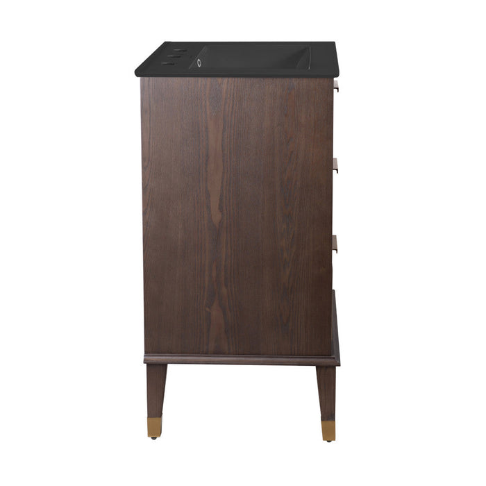 Swiss Madison Hugo 24 in. Brown Oak Bathroom Vanity With Black, 3-Hole Ceramic Sink Top - SM-BV390-3MB