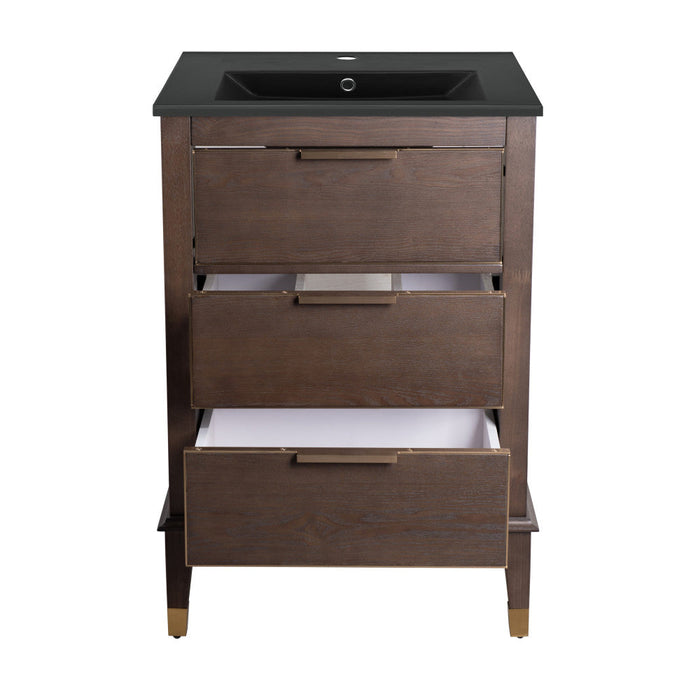 Swiss Madison Hugo 24 in. Brown Oak Bathroom Vanity With Black Ceramic Sink Top - SM-BV390MB