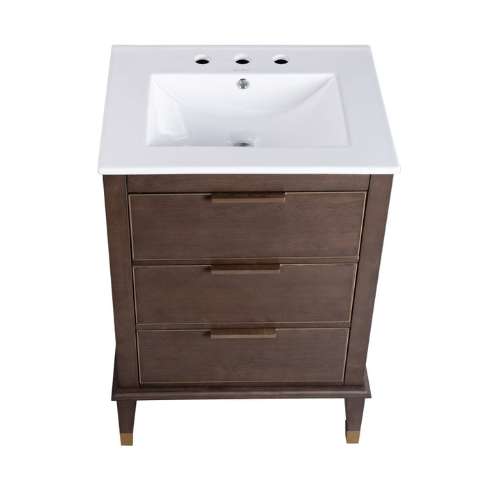 Swiss Madison Hugo 24 in. Brown Oak Bathroom Vanity With White, 3-Hole Ceramic Sink Top - SM-BV390-3