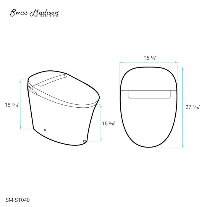 Swiss Madison Hugo Smart Tankless Elongated Toilet, Touchless Vortex™ Dual-Flush 1.1/1.6 gpf - SM-ST040