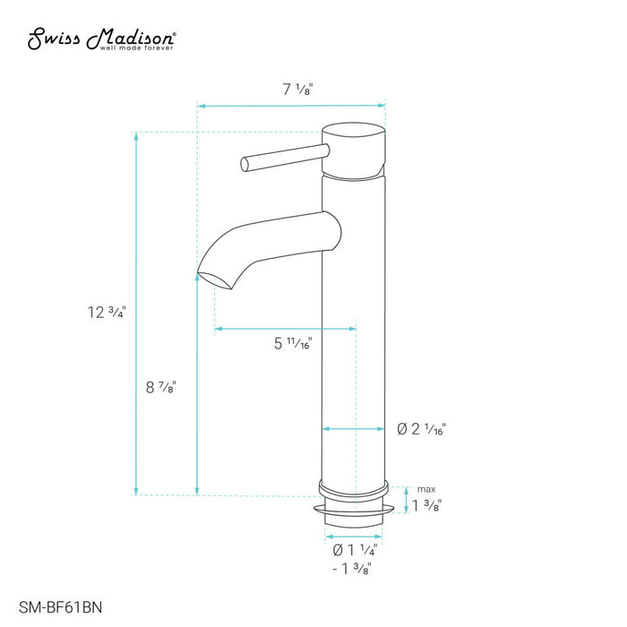 Swiss Madison Ivy Single Hole, Single-Handle, High Arc Bathroom Faucet in Brushed Nickel - SM-BF61BN