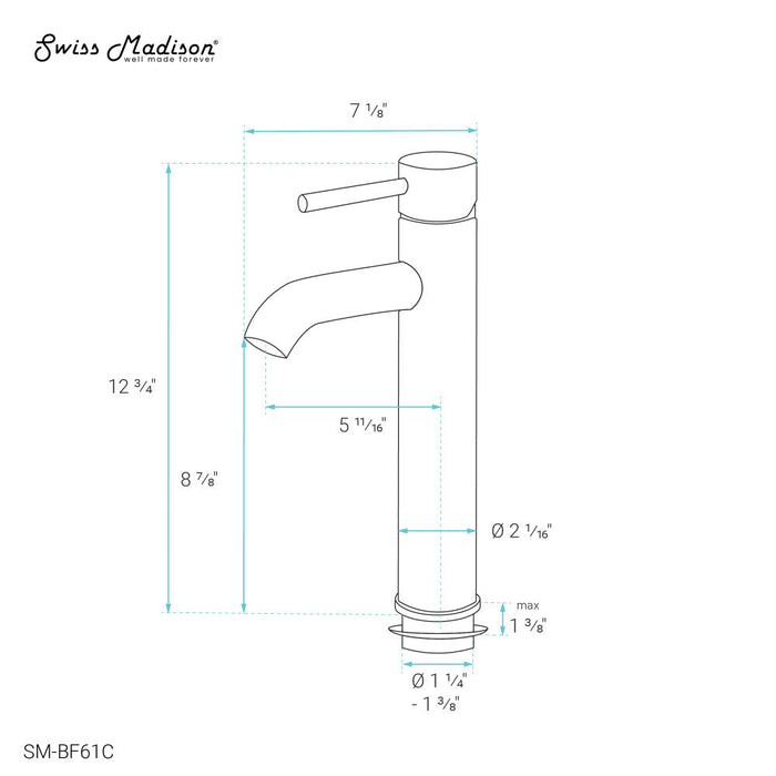 Swiss Madison Ivy Single Hole, Single-Handle, High Arc Bathroom Faucet in Chrome - SM-BF61C