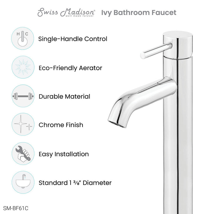 Swiss Madison Ivy Single Hole, Single-Handle, High Arc Bathroom Faucet in Chrome - SM-BF61C