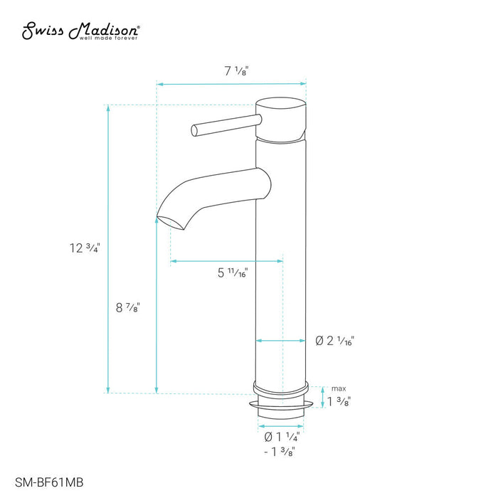 Swiss Madison Ivy Single Hole, Single-Handle, High Arc Bathroom Faucet in Matte Black - SM-BF61MB