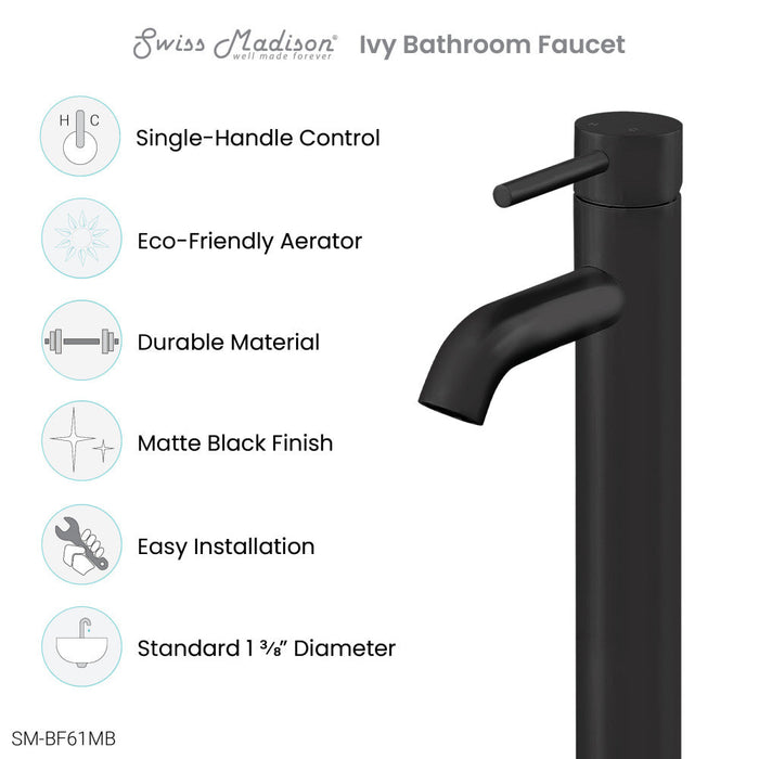 Swiss Madison Ivy Single Hole, Single-Handle, High Arc Bathroom Faucet in Matte Black - SM-BF61MB