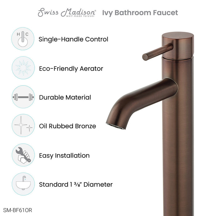 Swiss Madison Ivy Single Hole, Single-Handle, High Arc Bathroom Faucet in Oil Rubbed Bronze - SM-BF61OR