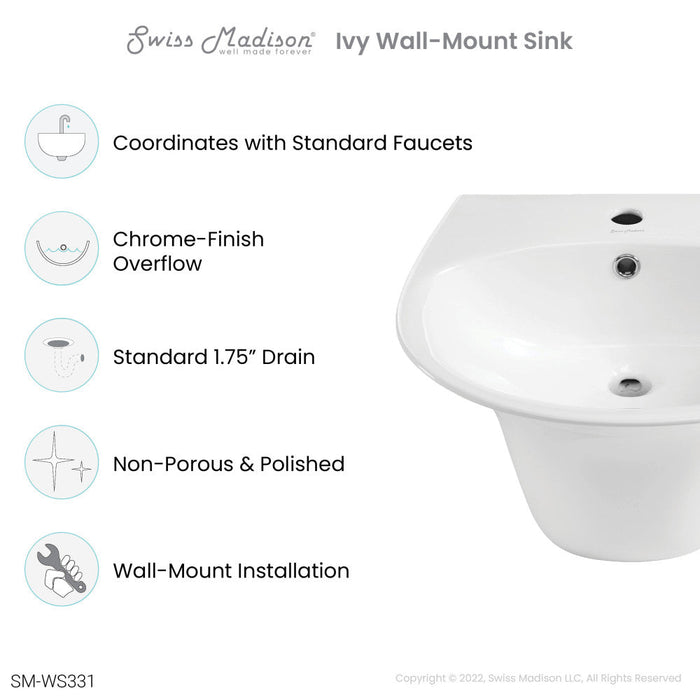 Swiss Madison Ivy 19" Wall-Mount Bathroom Sink - SM-WS331