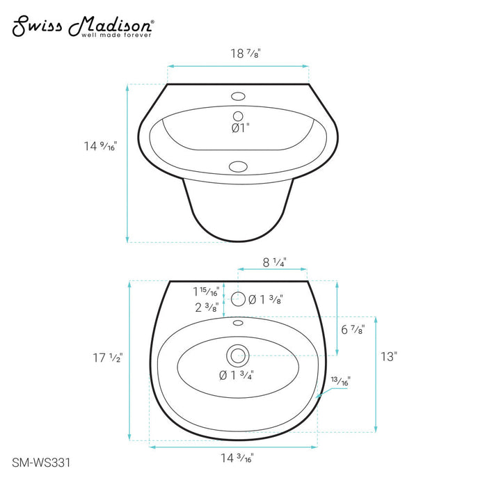 Swiss Madison Ivy 19" Wall-Mount Bathroom Sink - SM-WS331