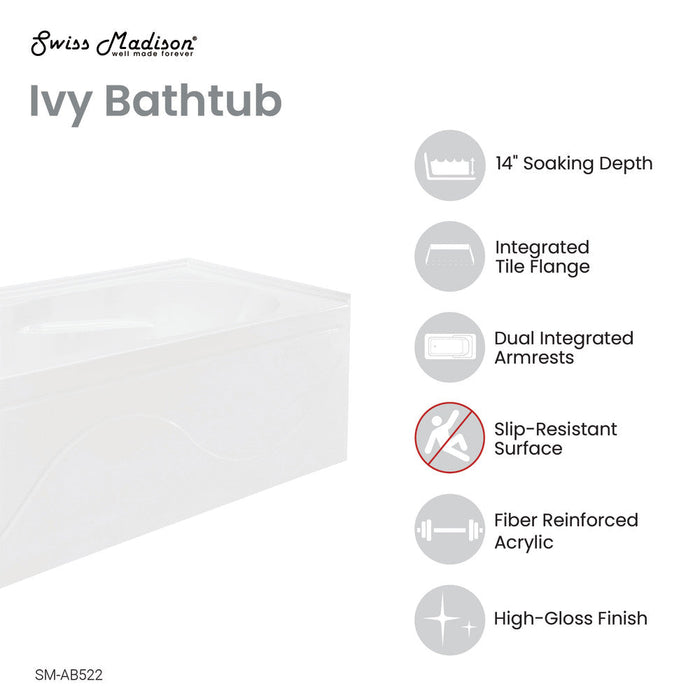 Swiss Madison Ivy 48'' x 32" Bathtub with Apron Left Hand Drain in White - SM-AB522