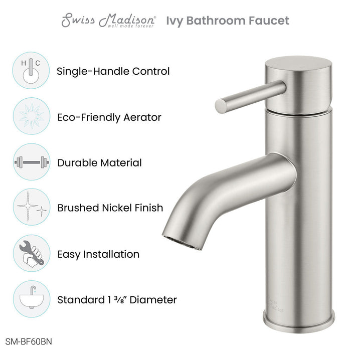 Swiss Madison Ivy Single Hole, Single-Handle, Bathroom Faucet in Brushed Nickel - SM-BF60BN