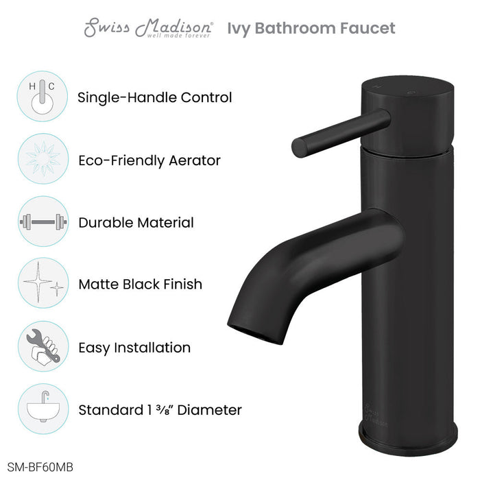 Swiss Madison Ivy Single Hole, Single-Handle, Bathroom Faucet in Matte Black - SM-BF60MB