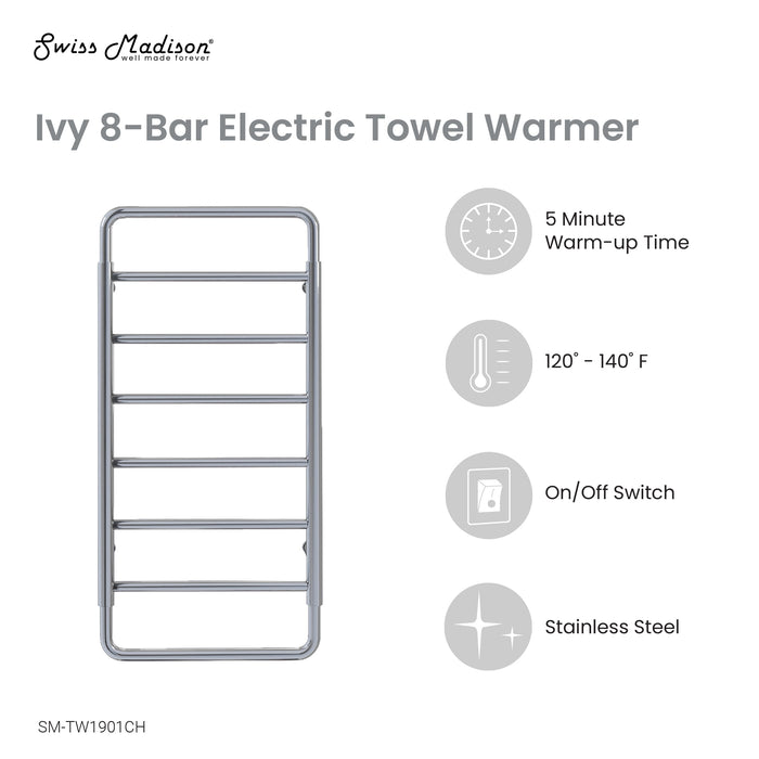 Swiss Madison Ivy 8-Bar Electric Towel Warmer in Chrome - SM-TW1901CH