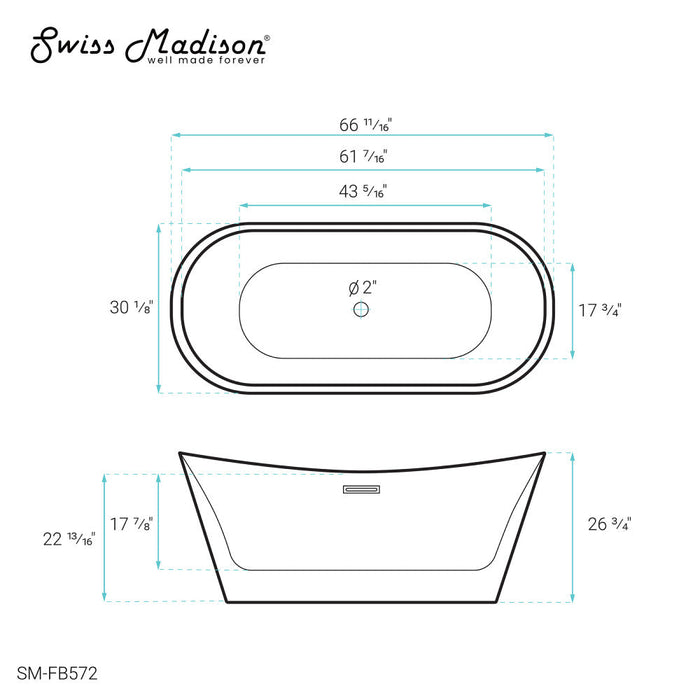 Swiss Madison Ivy 67" Double Slipper Freestanding Bathtub - SM-FB572