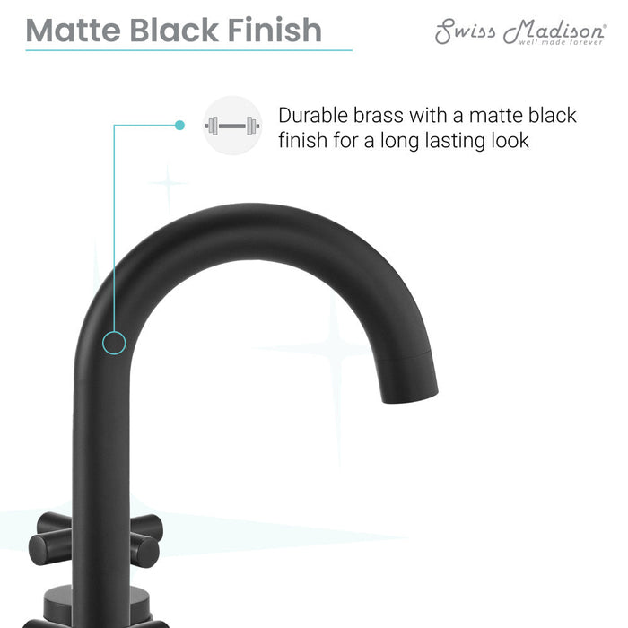 Swiss Madison Ivy Courte 8 in. Widespread, Cross Handle, Bathroom Faucet in Matte Black - SM-BF63MB