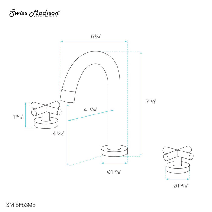 Swiss Madison Ivy Courte 8 in. Widespread, Cross Handle, Bathroom Faucet in Matte Black - SM-BF63MB