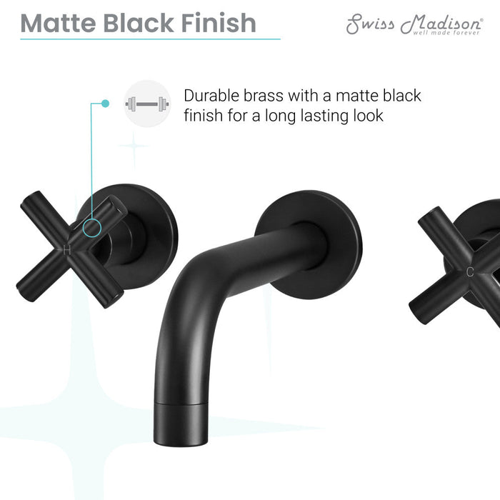 Swiss Madison Ivy Double-Cross Handle Valve, Wall-Mount, Bathroom Faucet in Matte Black - SM-BF62MB