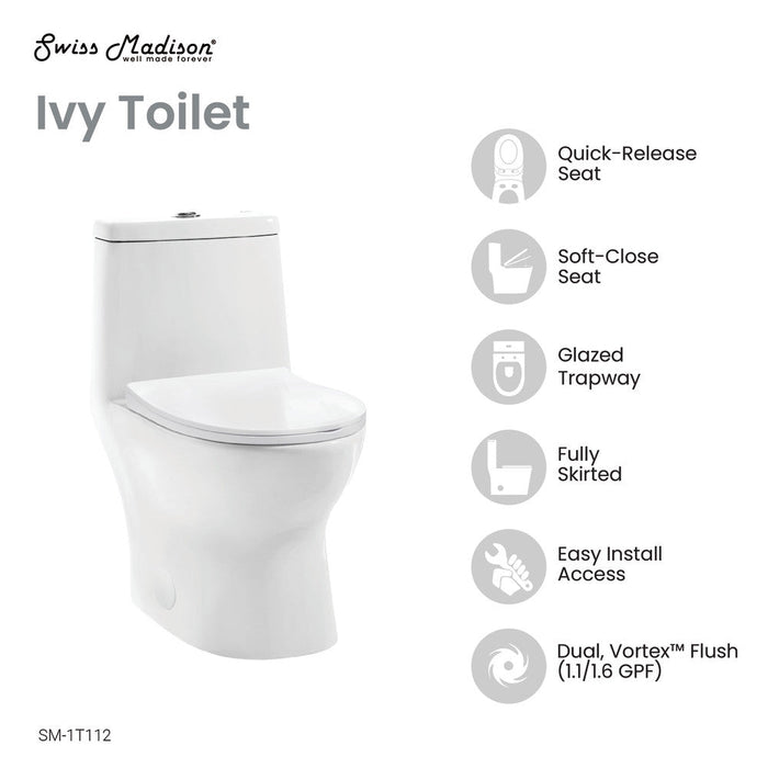 Swiss Madison Ivy One-Piece Elongated Toilet Vortex Dual-Flush 1.1/1.6 gpf - SM-1T112