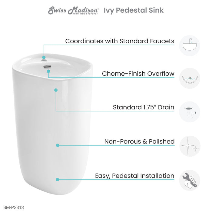 Swiss Madison Ivy One Piece Pedestal Sink - SM-PS313