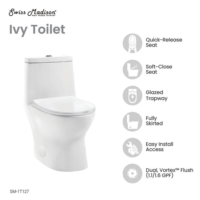 Swiss Madison Ivy One-Piece Toilet, 10" Rough-in 1.1/1.6 gpf - SM-1T127