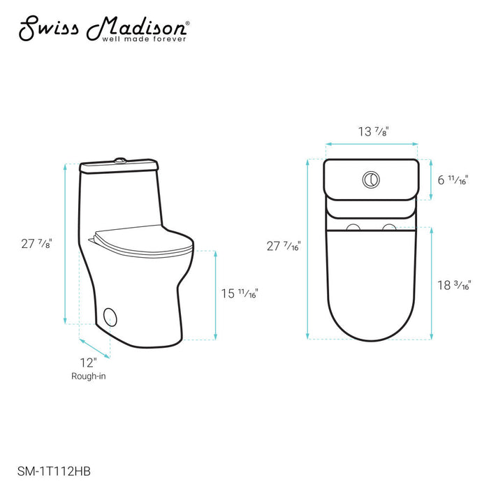 Swiss Madison Ivy One Piece Toilet Dual Vortex™ Flush, Black Hardware 1.1/1.6 gpf - SM-1T112HB