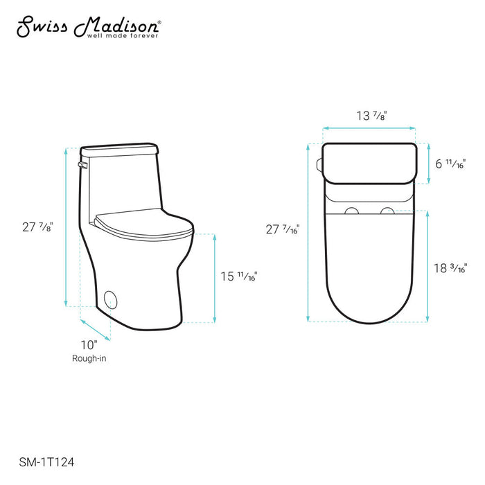 Swiss Madison Ivy One-Piece Elongated Toilet Left Side Flush, 10" Rough-In 1.28 gpf - SM-1T124