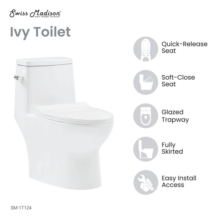 Swiss Madison Ivy One-Piece Elongated Toilet Left Side Flush, 10" Rough-In 1.28 gpf - SM-1T124