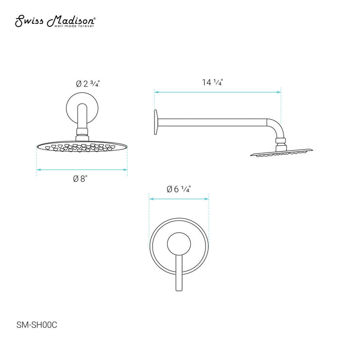 Swiss Madison Ivy Single-Handle 1 Spray 8" Wall Mounted Fixed Shower Head in Chrome (Valve Included) - SM-SH00C