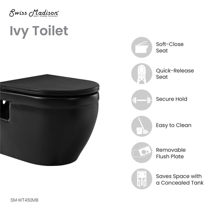 Swiss Madison Ivy Wall-Hung Elongated Toilet Bowl in Matte Black - SM-WT450MB