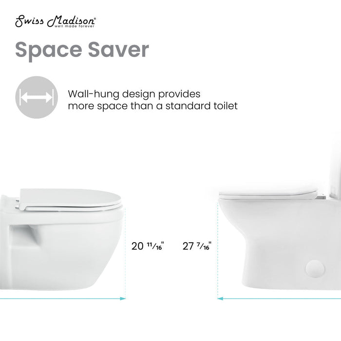 Swiss Madison Ivy Wall-Hung Elongated Toilet Bowl Only in Matte White - SM-WT450MW