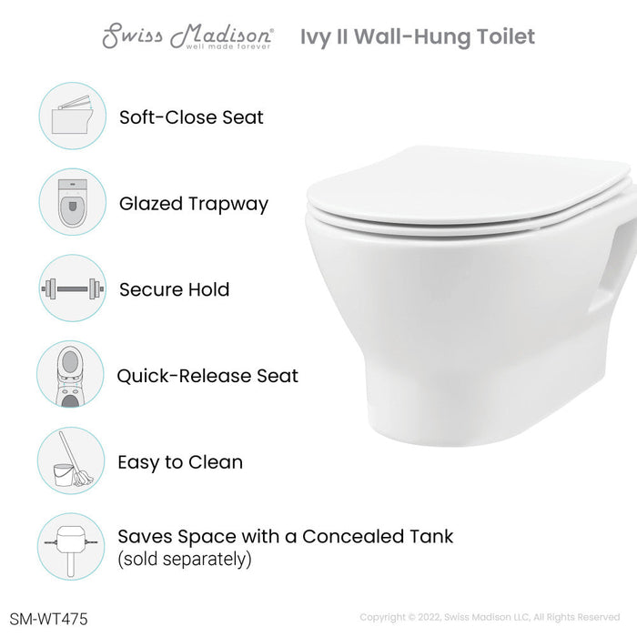 Swiss Madison Ivy II Wall-Hung Elongated Toilet Bowl - SM-WT475