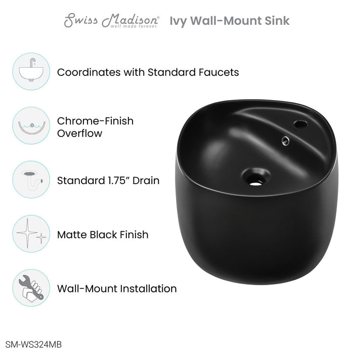 Swiss Madison Ivy Wall-Mount Sink in Matte Black - SM-WS324MB