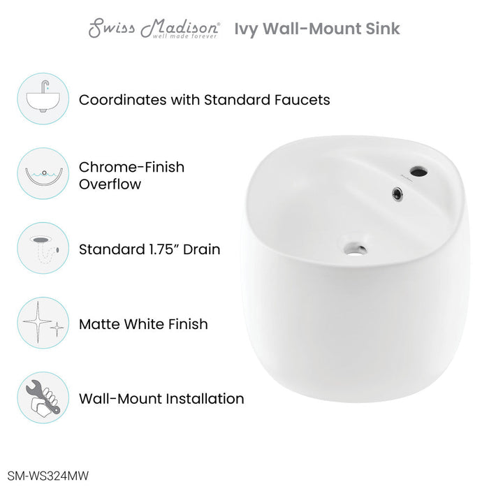 Swiss Madison Ivy Wall-Mount Sink in Matte White - SM-WS324MW