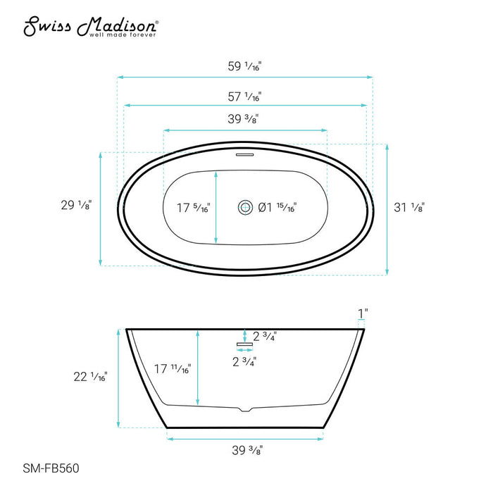 Swiss Madison Manoir 60" Freestanding Bathtub - SM-FB560