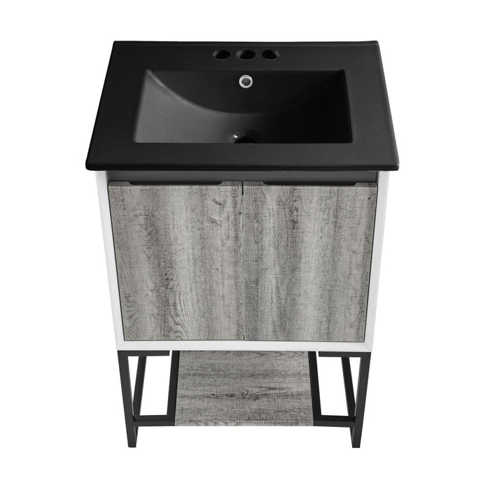 Swiss Madison Marseille 24 in. Gray Oak Bathroom Vanity With Black, 3-Hole Ceramic Sink Top - SM-BV142-3MB