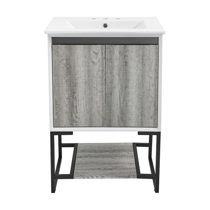 Swiss Madison Marseille 24 in. Gray Oak Bathroom Vanity With White, 3-Hole Ceramic Sink Top - SM-BV142-3