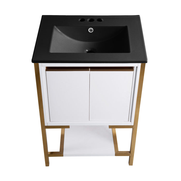 Swiss Madison Marseille 24 in. White Bathroom Vanity With Black, 3-Hole Ceramic Sink Top - SM-BV217WBG-3MB