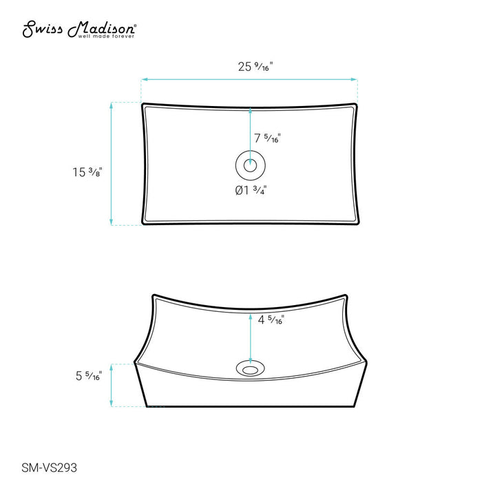 Swiss Madison Marseille 25.5” Rectangle Vessel Bathroom Sink - SM-VS293
