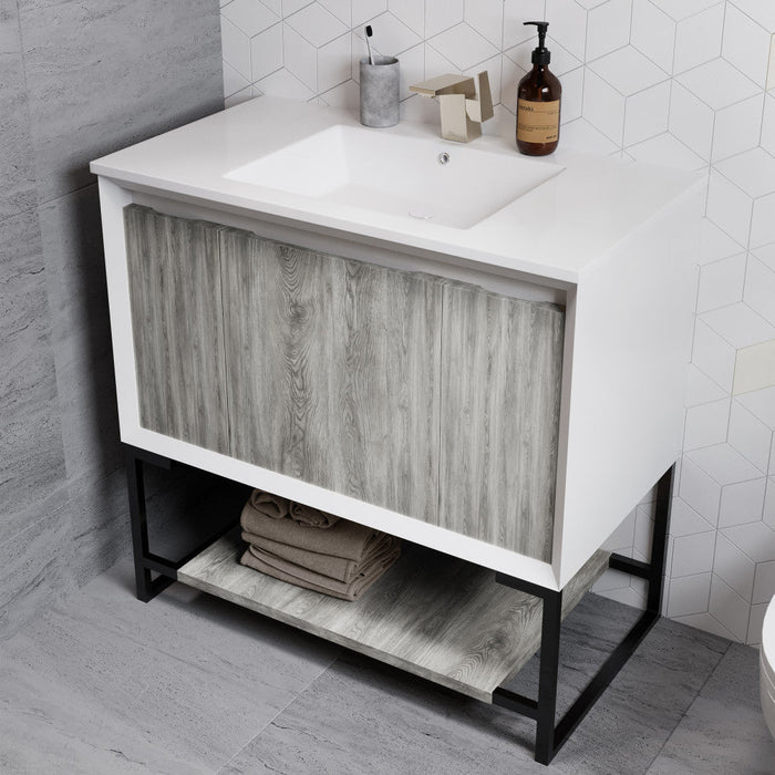 Swiss Madison Marseille 36 Single, Two Doors, One drawer, Open Shelf Bathroom Vanity - SM-BV143