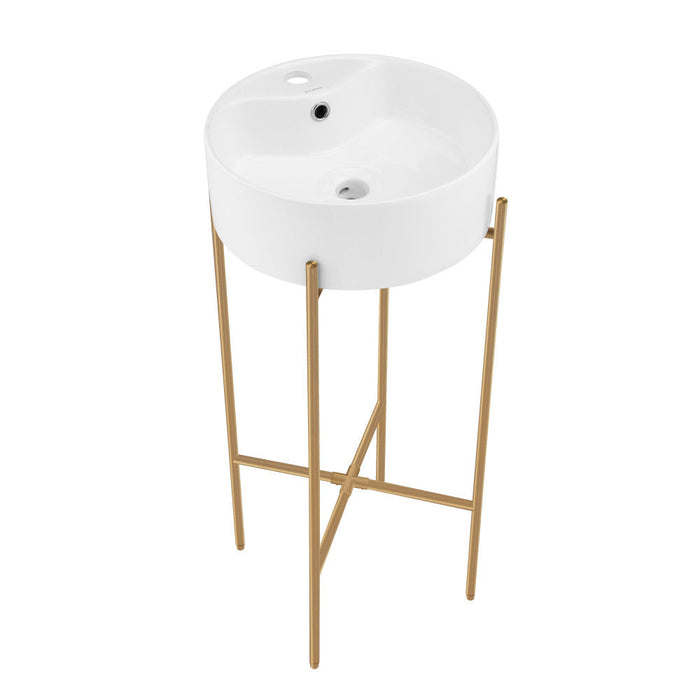 Swiss Madison Monaco 15.75" Round Console Sink with Faucet Mount, White Basin Brushed Gold Legs - SM-CS800BG