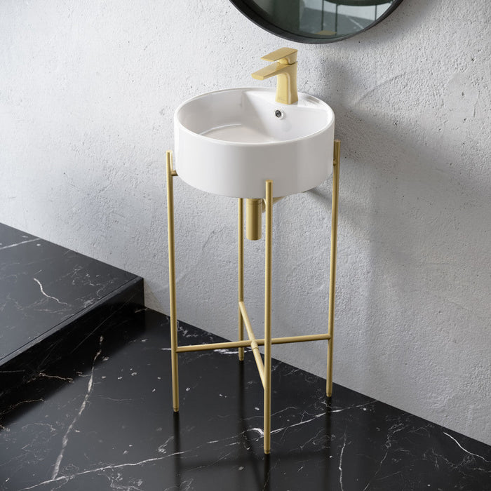 Swiss Madison Monaco 15.75" Round Console Sink with Faucet Mount, White Basin Brushed Gold Legs - SM-CS800BG