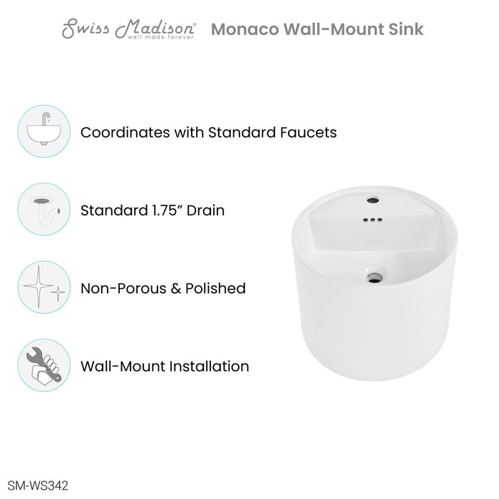 Swiss Madison Monaco 18" Round Wall-Mount Bathroom Sink - SM-WS342