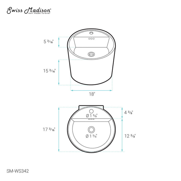 Swiss Madison Monaco 18" Round Wall-Mount Bathroom Sink - SM-WS342