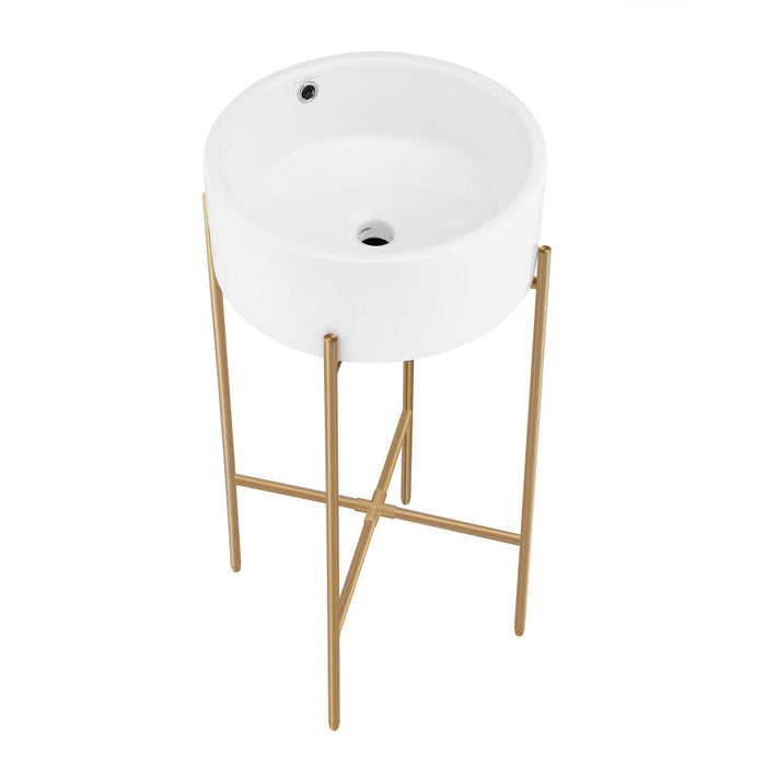 Swiss Madison Monaco 16.5" Round Console Sink, White Basin Brushed Gold Legs - SM-CS801BG